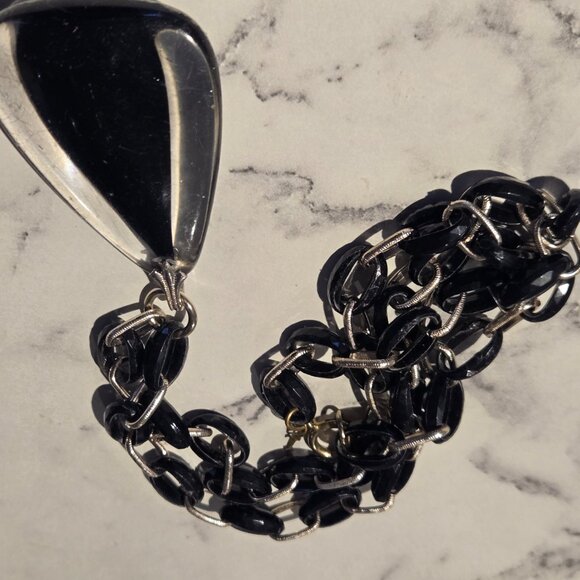 Vintage Trifari Black & Clear Lucite Pendant - Picture 4 of 5